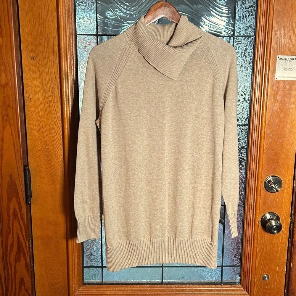 Jeanne Pierre Womens Oatmeal 100% Cotton Cowl Neck Long Tunic Sweater M Cozy EUC